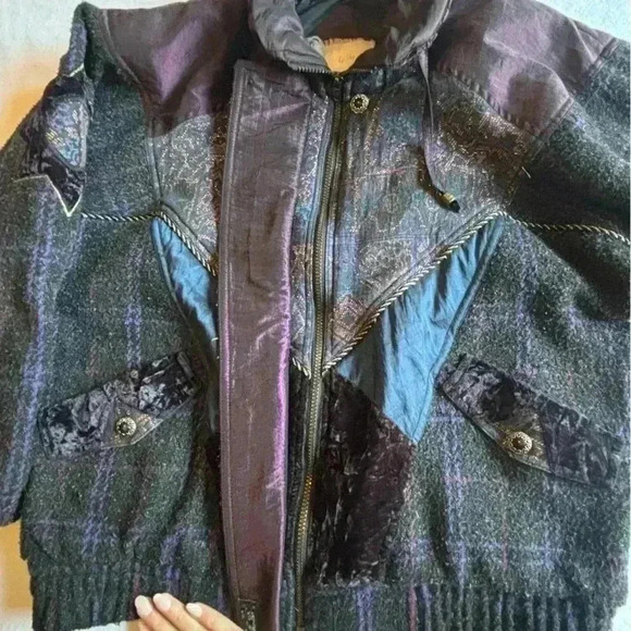 Women's Vtg KARIZMA Wool Mixed Fabric Patchwork Snow Ski Bomber Jacket Size L - Picture 5 of 14
